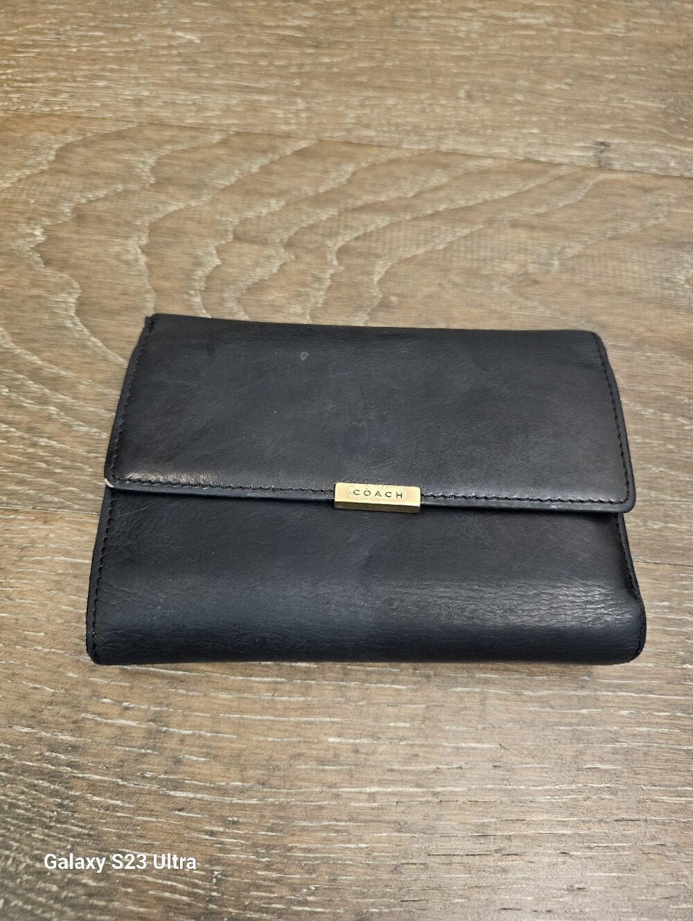 Vintage Coach Black Leather Trifold Wallet